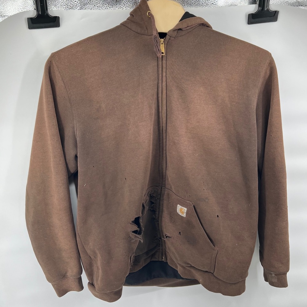 Carhartt Rain Defender Full Zip Hoodie XL Tall Brown Thrashed Distressed Grunge - Picture 3 of 11